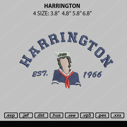 Harrington Embroidery File 4 sizes