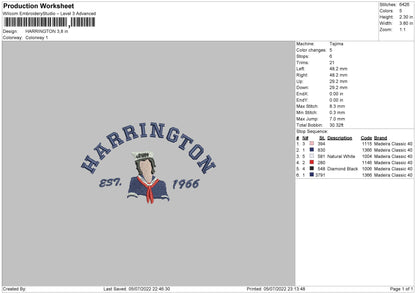 Harrington Embroidery File 4 sizes
