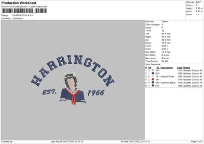 Harrington Embroidery File 4 sizes