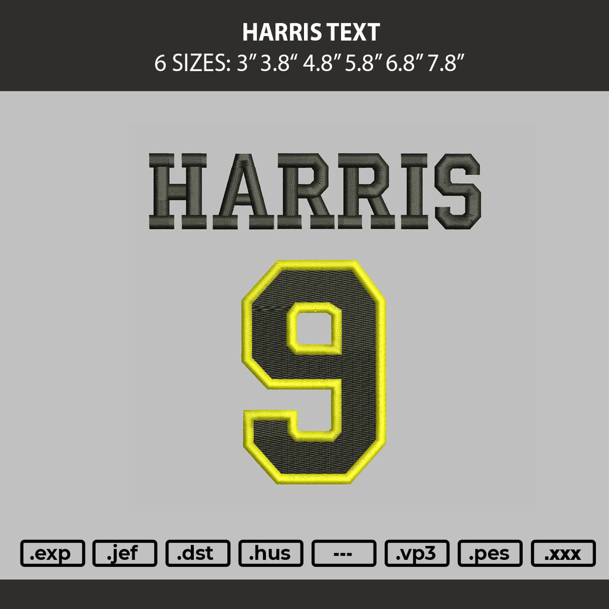 Harris Text 0510 Embroidery Machine Design File 6 sizes