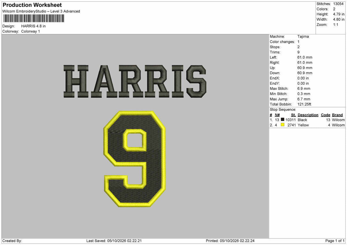Harris Text 0510 Embroidery Machine Design File 6 sizes