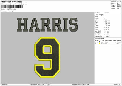 Harris Text 0510 Embroidery Machine Design File 6 sizes