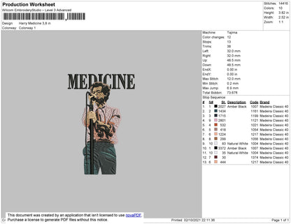 Harry Madicine Embroidery File 4 size