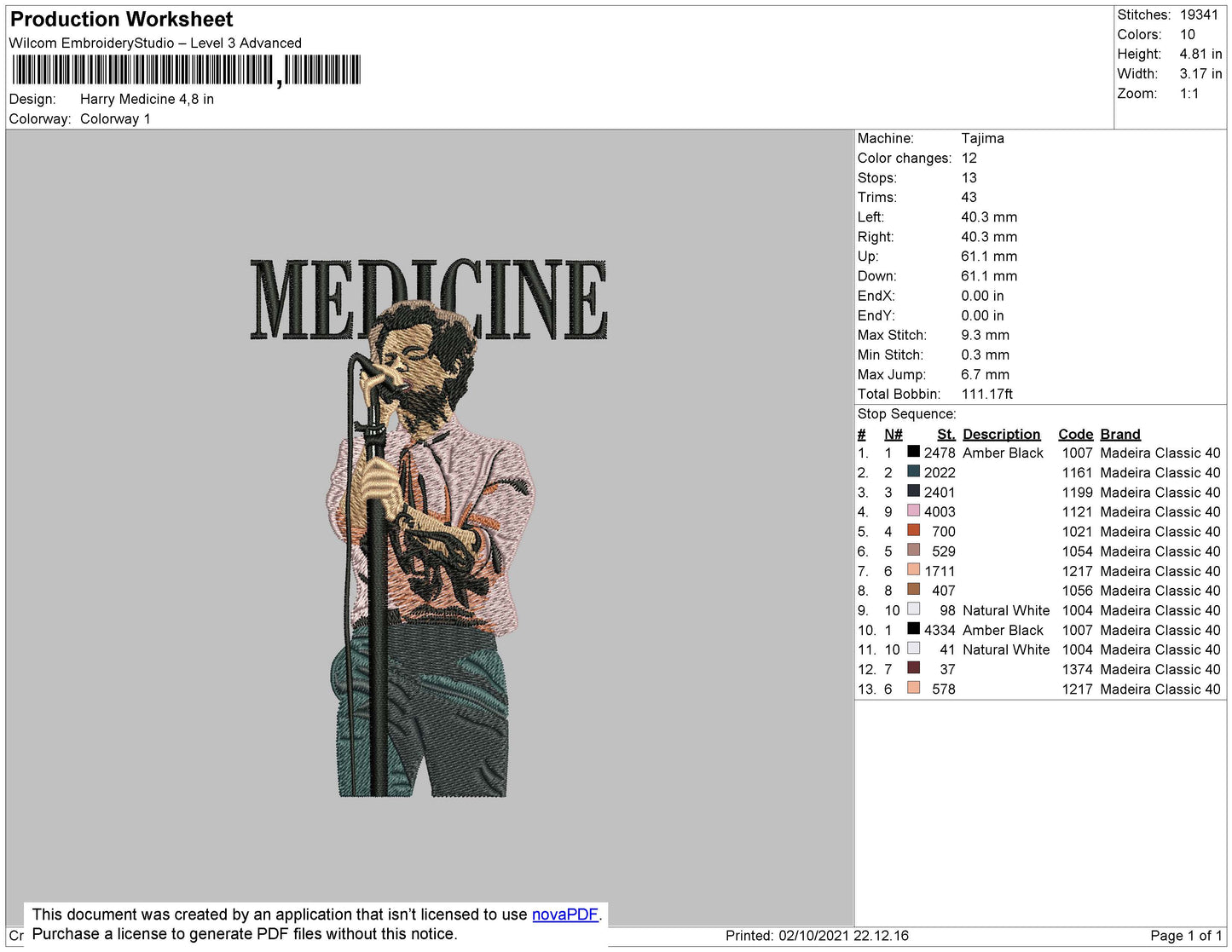 Harry Madicine Embroidery File 4 size