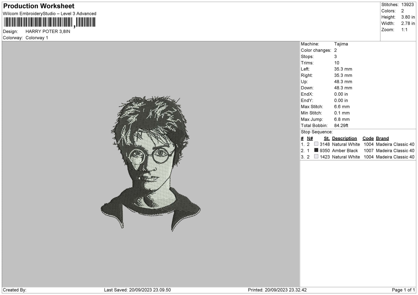 Harry P Bw Embroidery File 6 sizes