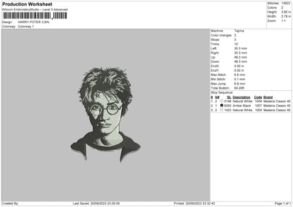 Harry P Bw Embroidery File 6 sizes