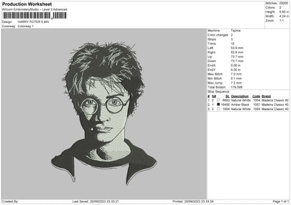 Harry P Bw Embroidery File 6 sizes