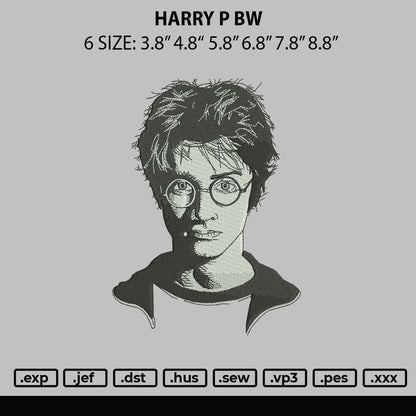 Harry P Bw Embroidery File 6 sizes