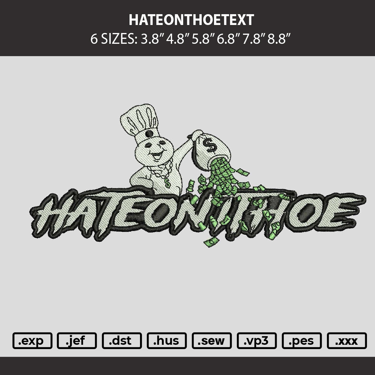 Hateonithoetext Embroidery Machine Design File 6 sizes