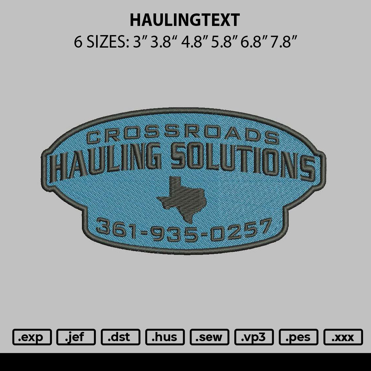 Haulingtext Embroidery File 6 sizes