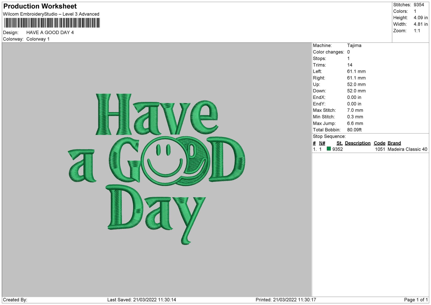 Have A Good Day Embroidery File 4 size