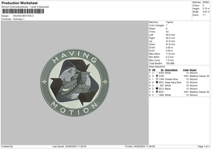 Having Motion Embroidery File 4 sizes