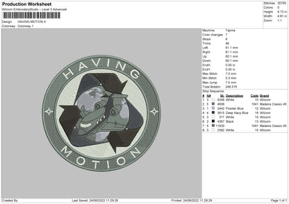 Having Motion Embroidery File 4 sizes