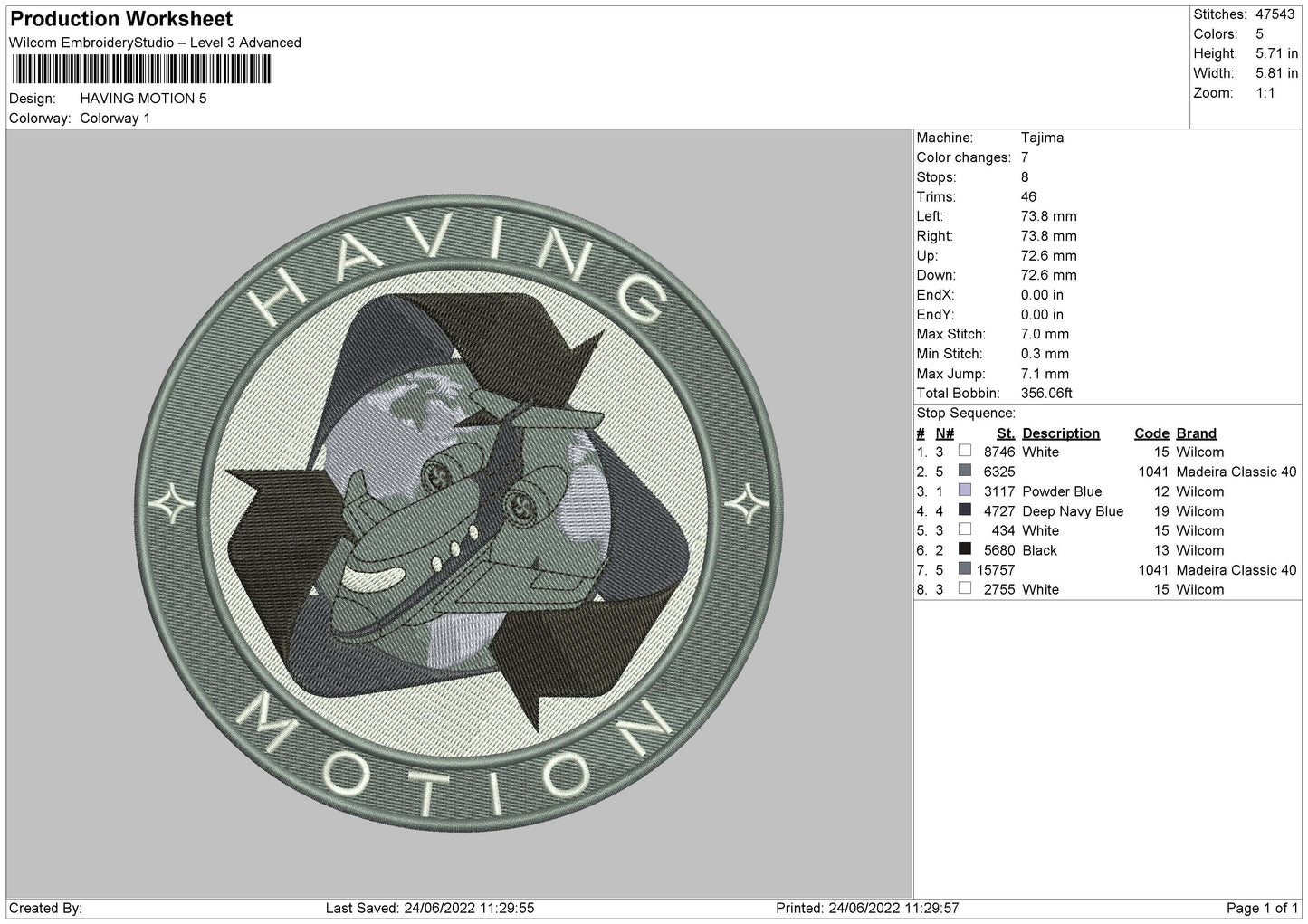 Having Motion Embroidery File 4 sizes
