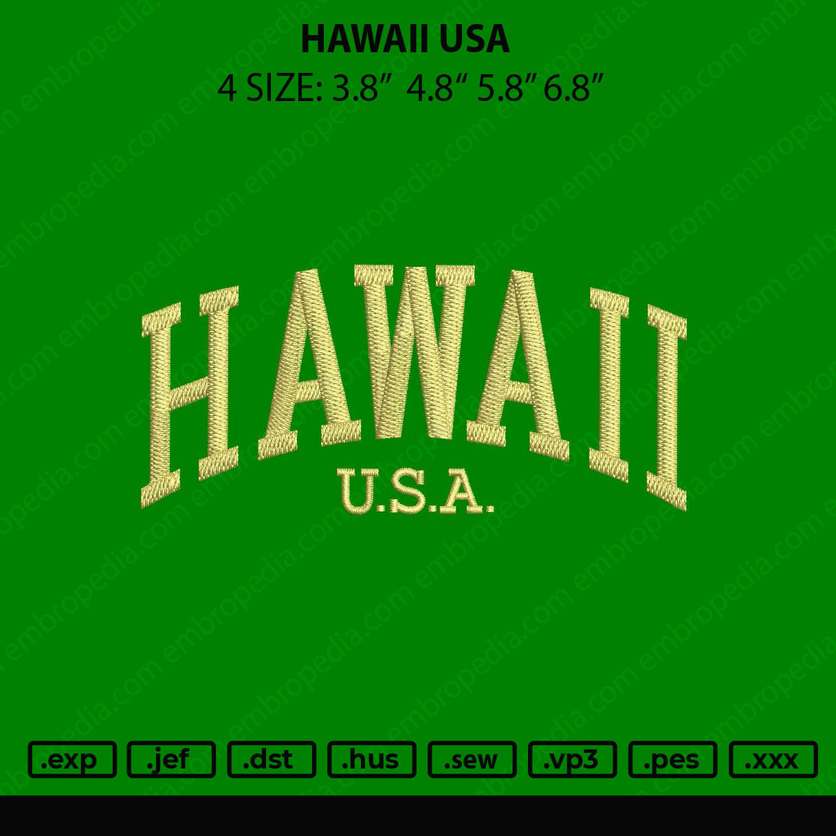 Hawaii USA Embroidery File 4 size