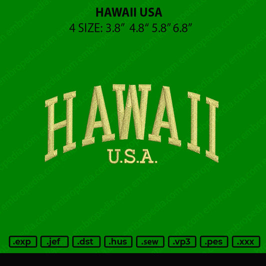 Hawaii USA Embroidery File 4 size