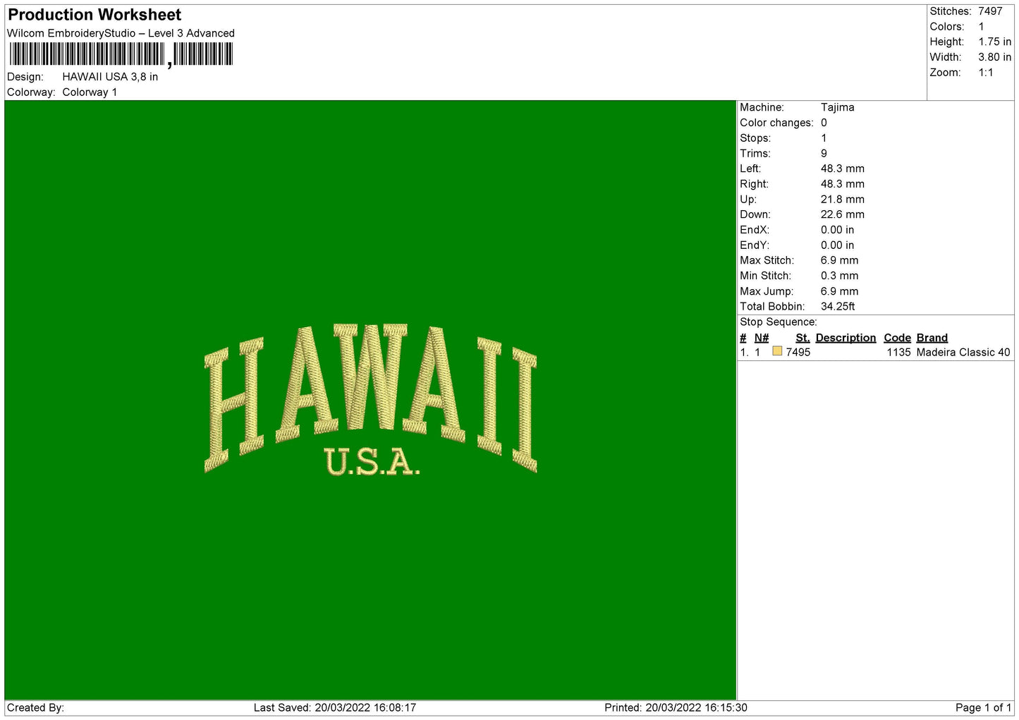 Hawaii USA Embroidery File 4 size