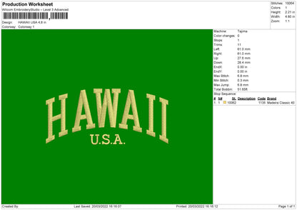 Hawaii USA Embroidery File 4 size