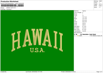 Hawaii USA Embroidery File 4 size