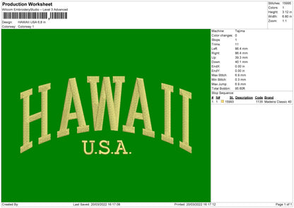 Hawaii USA Embroidery File 4 size