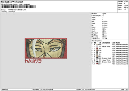 Hawksrectangle Embroidery File 6 sizes