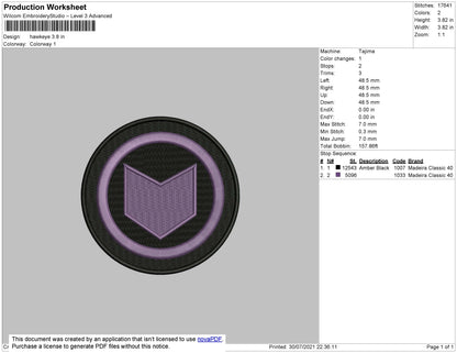 Hawkeye Embroidery File 4 size