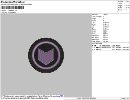 Hawkeye Embroidery File 4 size