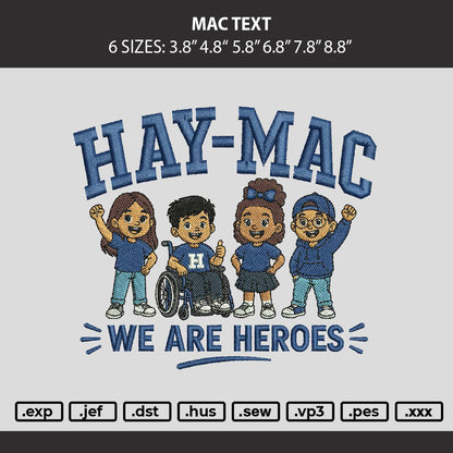 Mac Text Embroidery Machine Design File 6 sizes