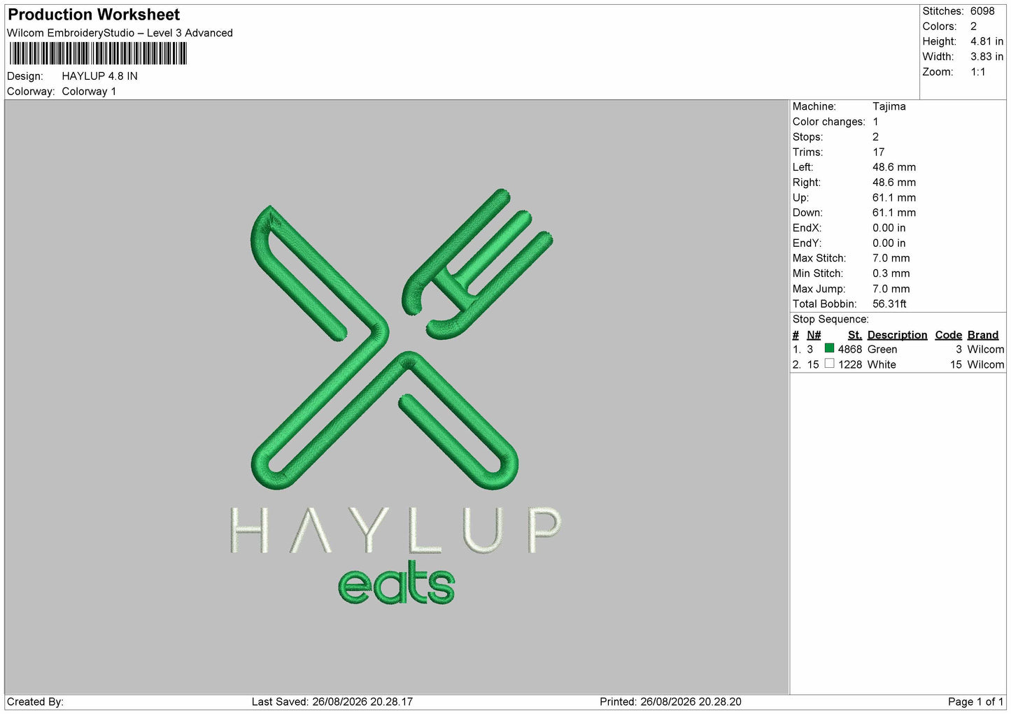 Haylup Text Embroidery Machine Design File 6 sizes