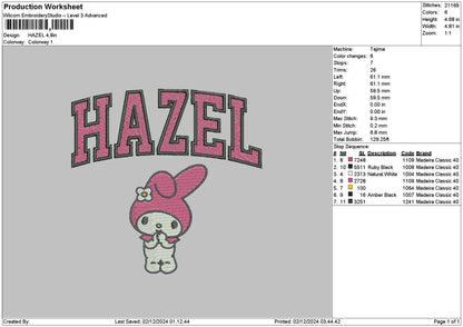 Hazeltext Embroidery File 6 sizes