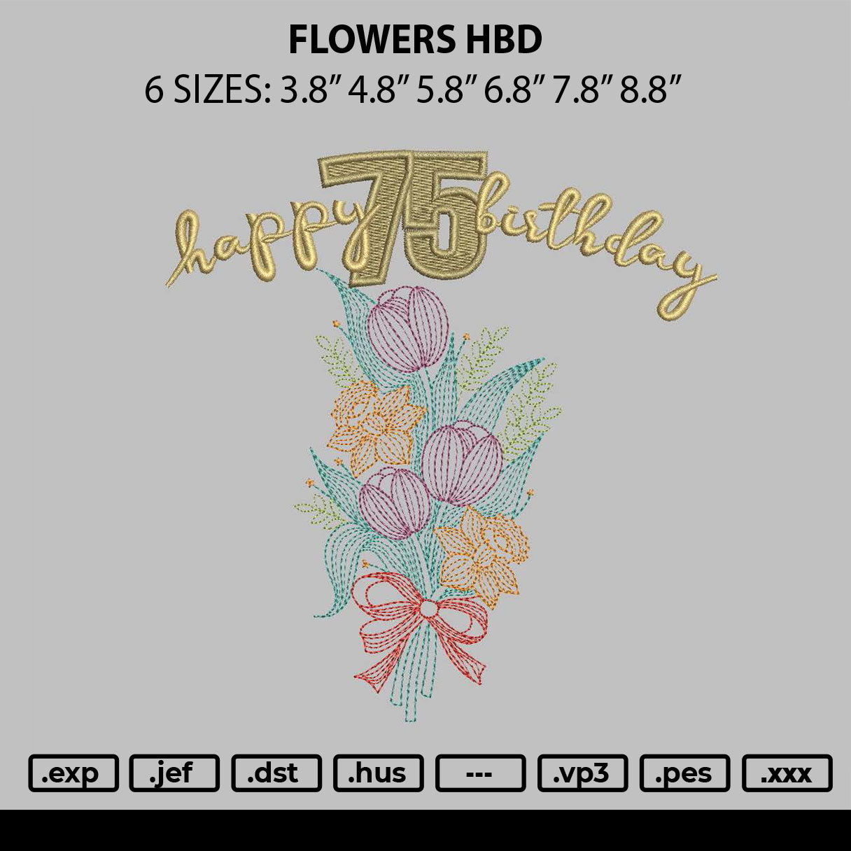 Flowers Hbd Embroidery File 6 sizes