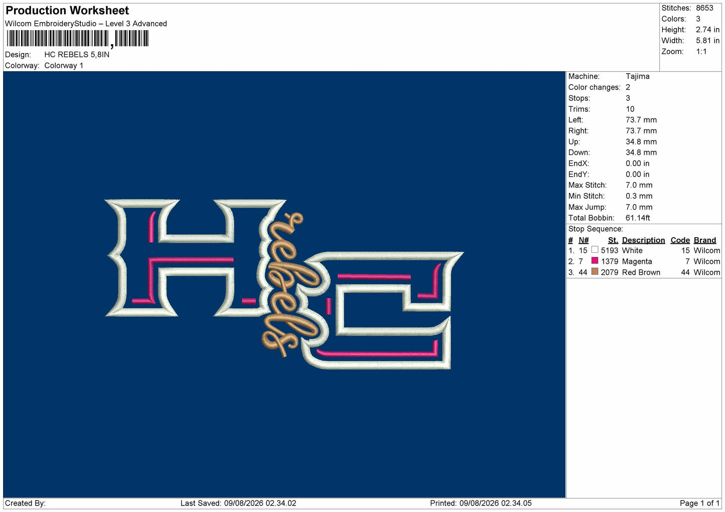 Hc Rebels Embroidery Machine Design File 6 sizes