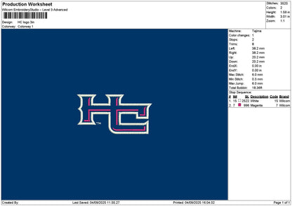 Hctext Logo Embroidery File 6 sizes