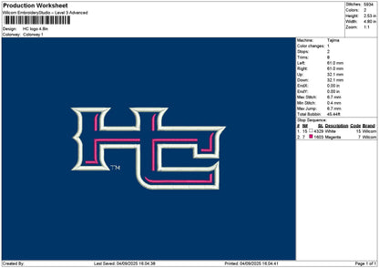 Hctext Logo Embroidery File 6 sizes