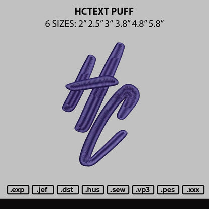 Hctext Puff Embroidery File 6 sizes