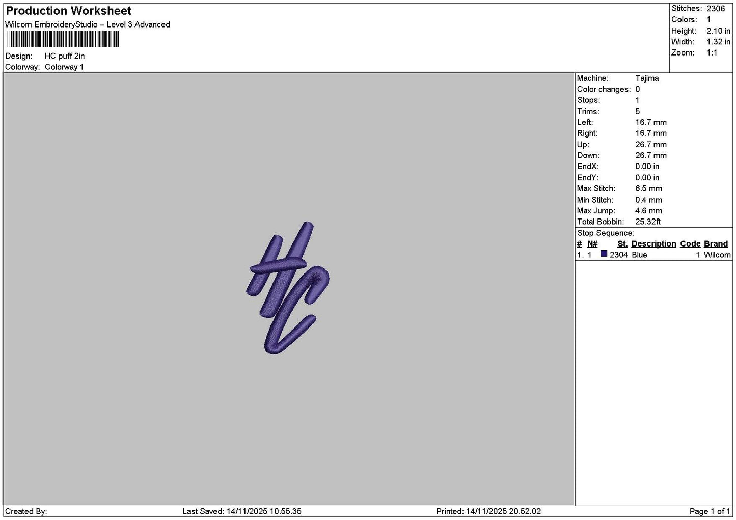 Hctext Puff Embroidery File 6 sizes