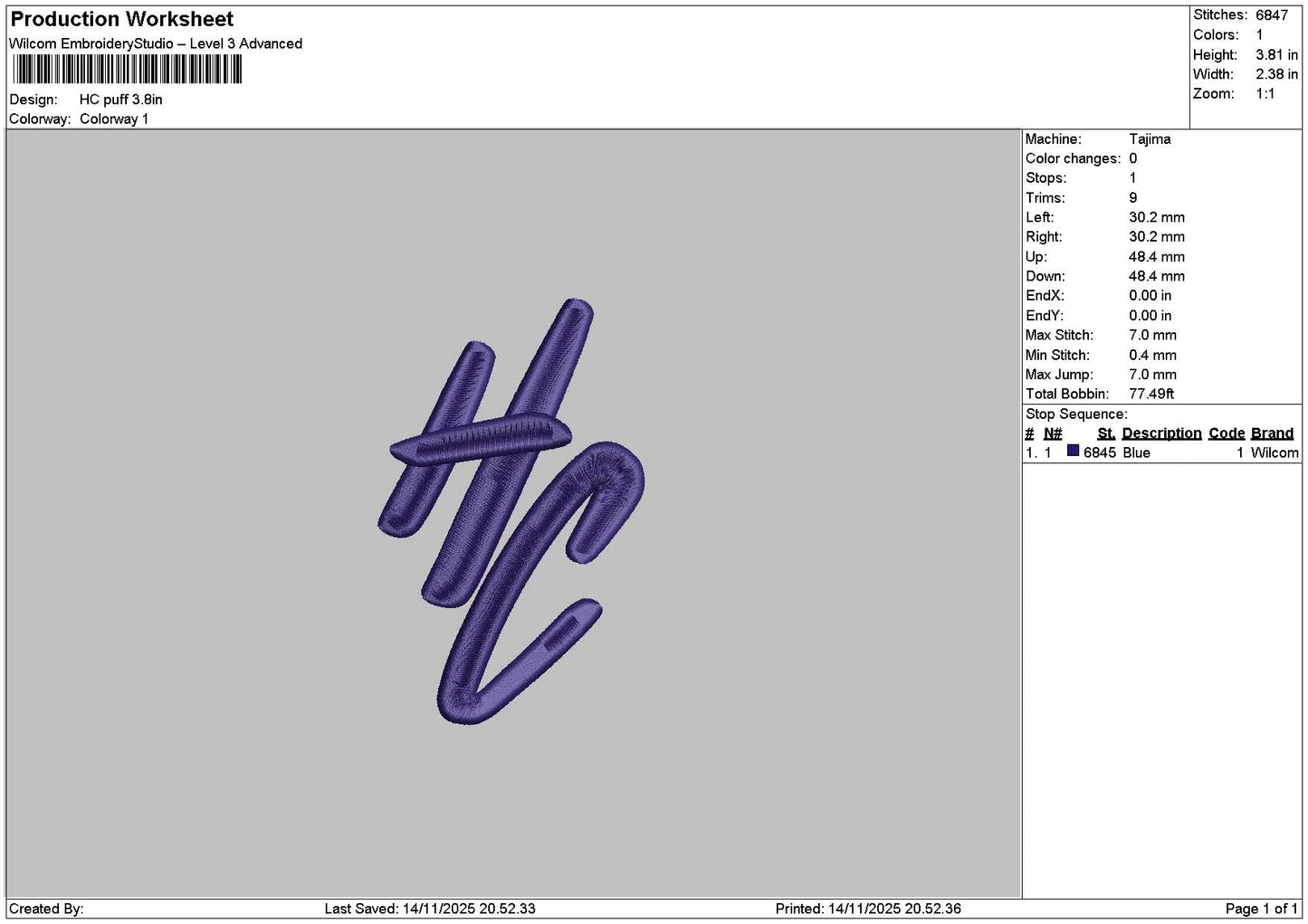 Hctext Puff Embroidery File 6 sizes