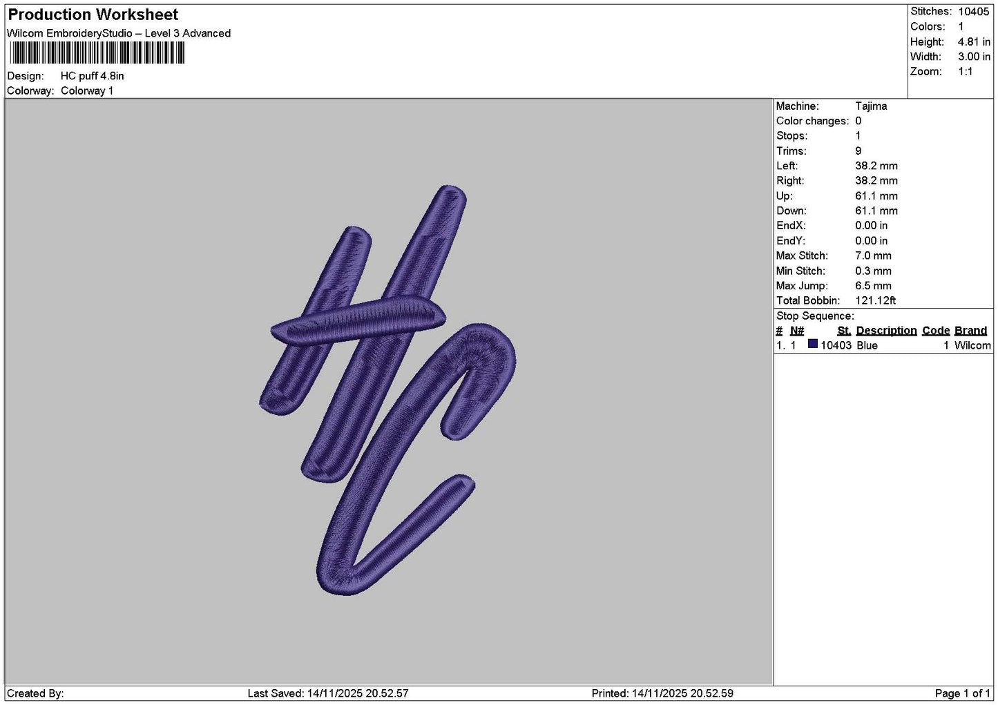 Hctext Puff Embroidery File 6 sizes