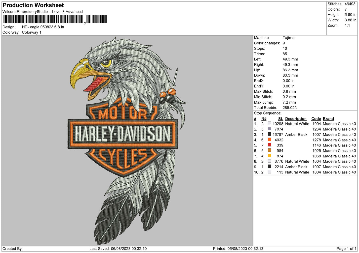 Hd Eagle 0508 Embroidery File 6 sizes