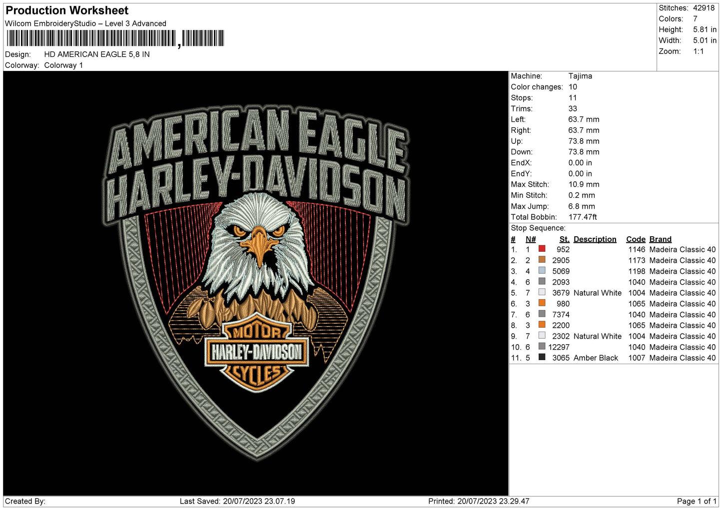Hd American Eagle Embroidery File 6 sizes