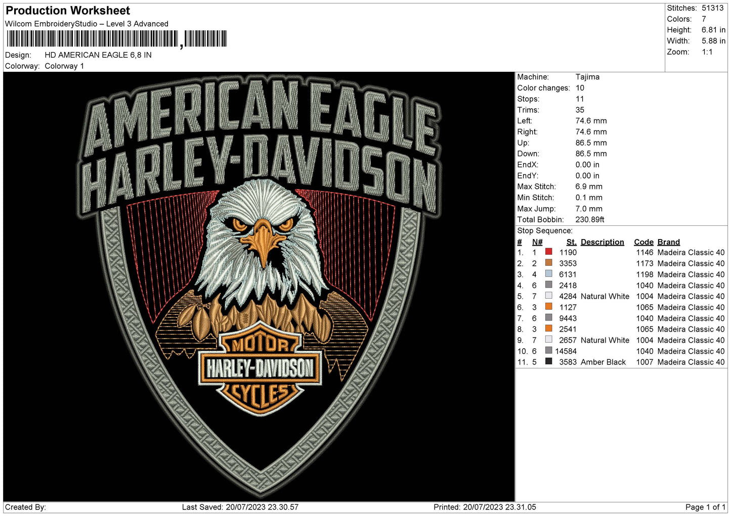 Hd American Eagle Embroidery File 6 sizes