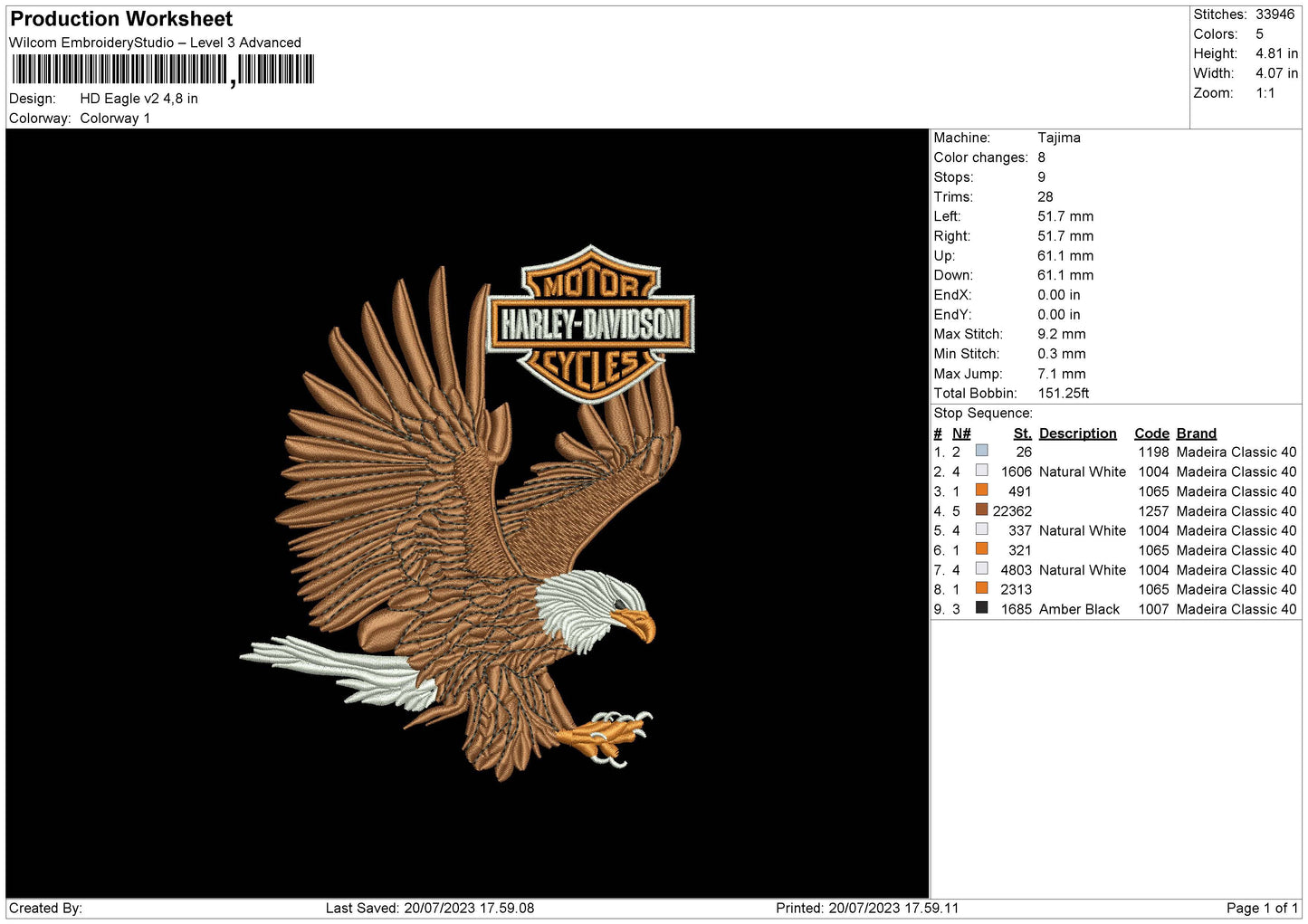 Hd Eagle V2 Embroidery File 6 sizes