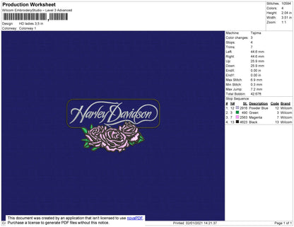 Harley Davidson Ladies Embroidery File 7 size