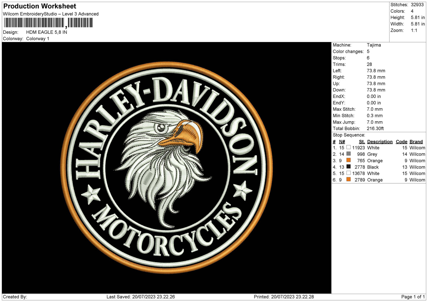 Hdm Eagle Embroidery File 6 sizes