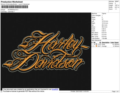 Harley Davidson Medival Embroidery File 7 size