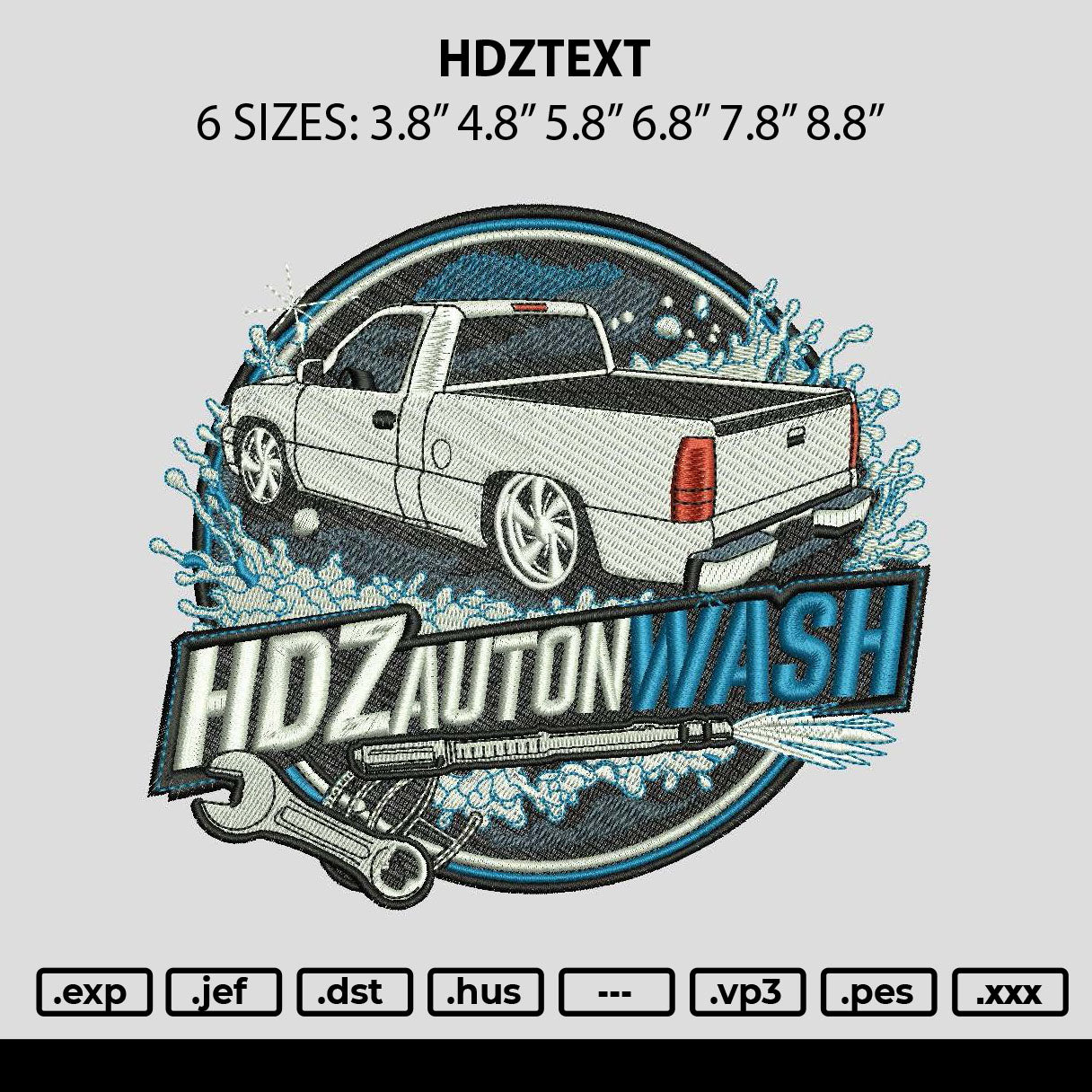 Hdztext Embroidery File 6 sizes