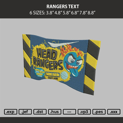 Rangers Text Embroidery Machine Design File 6 sizes