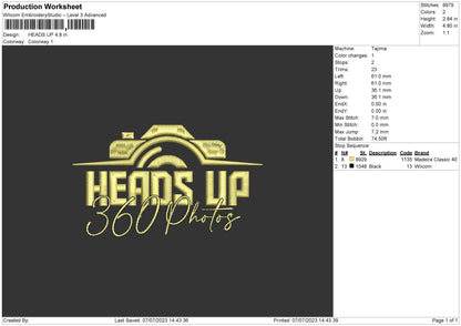 Heads Up Embroidery File 6 sizes