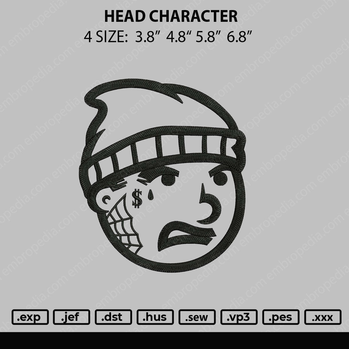 Head Character Embroidery File 4 size