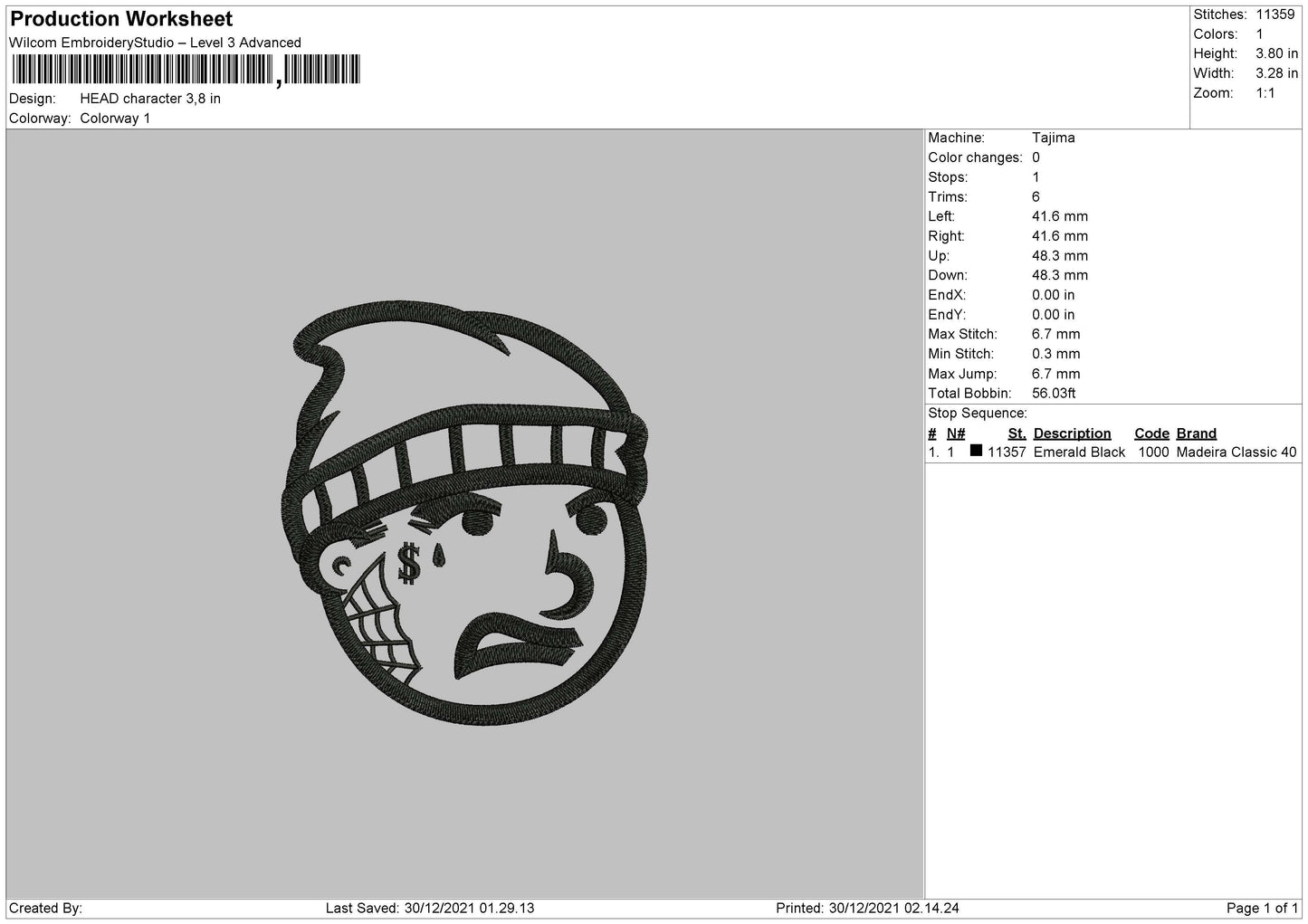 Head Character Embroidery File 4 size